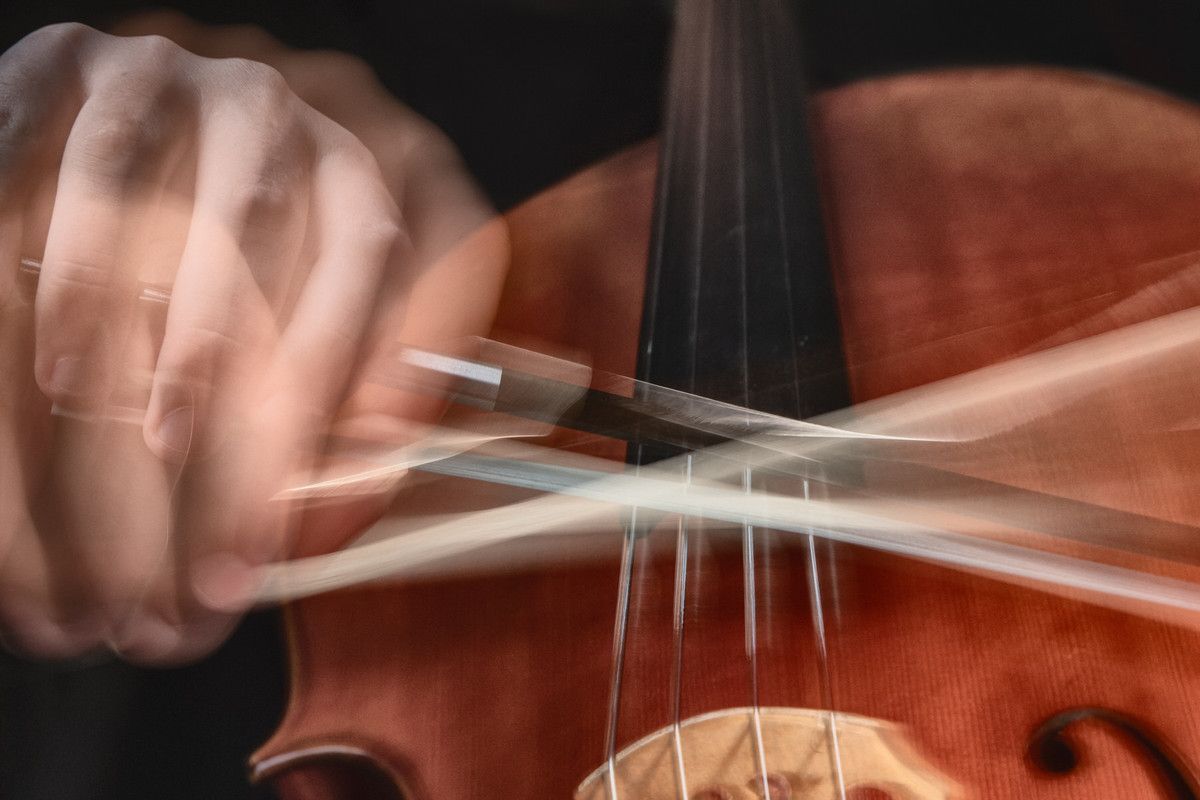 Cello bow in motion